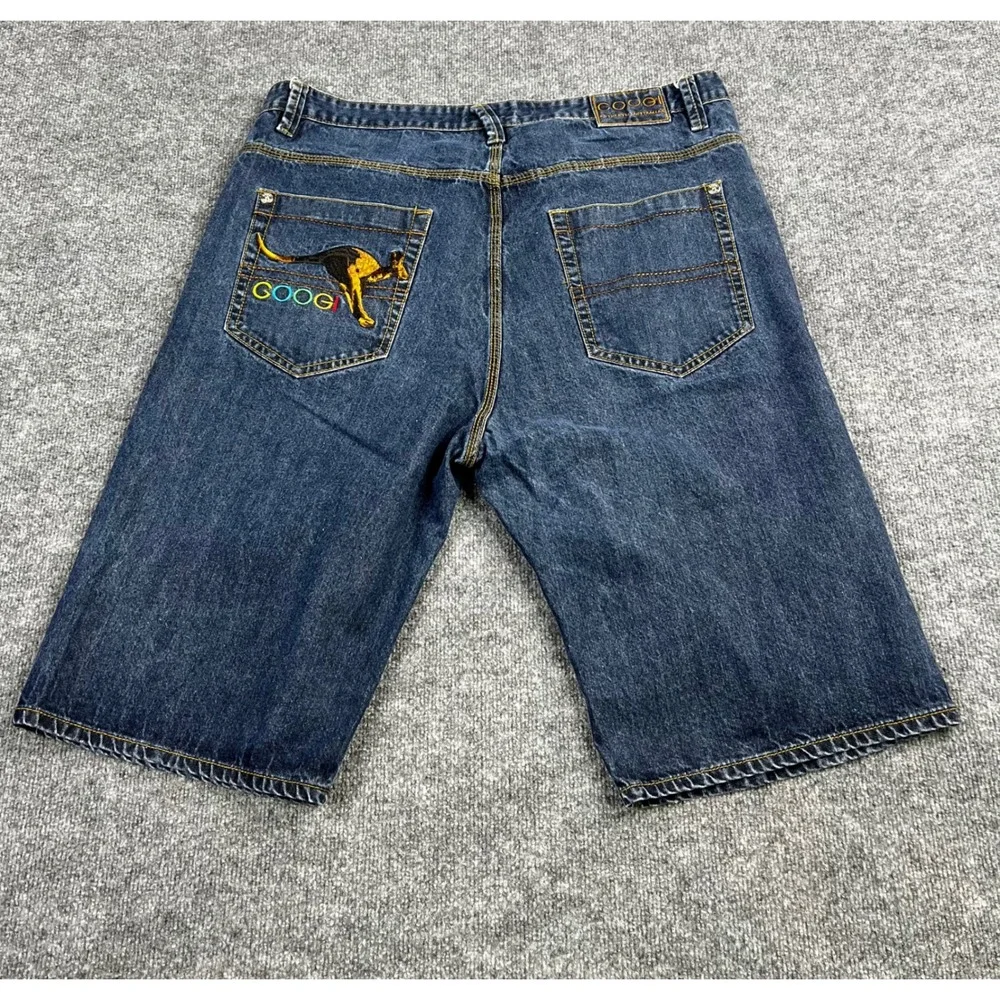 Coogi Australia Mens Baggy Denim Shorts Dark Wash Embroidered Kangaroo W44